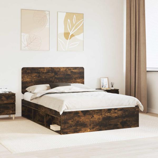 ARDEBO.de - Bettrahmen Räuchereiche 140 x 190 cm Massives Kiefernholz