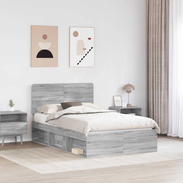 Bettrahmen Sonoma-Grau 120 x 190 cm Massives Kiefernholz
