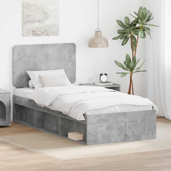 ARDEBO.de - Bettrahmen mit Kopfteil Beton 90 x 200 cm Massives Kiefernholz