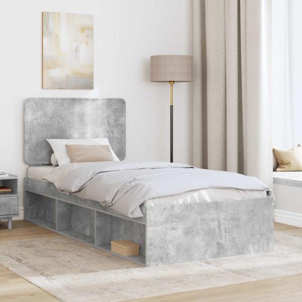 Bettrahmen mit Kopfteil Beton 90 x 200 cm Massives Kiefernholz
