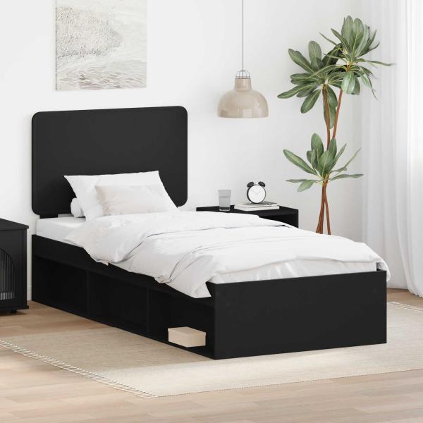 ARDEBO.de - Bettrahmen Schwarz 90 x 190 cm Massives Kiefernholz