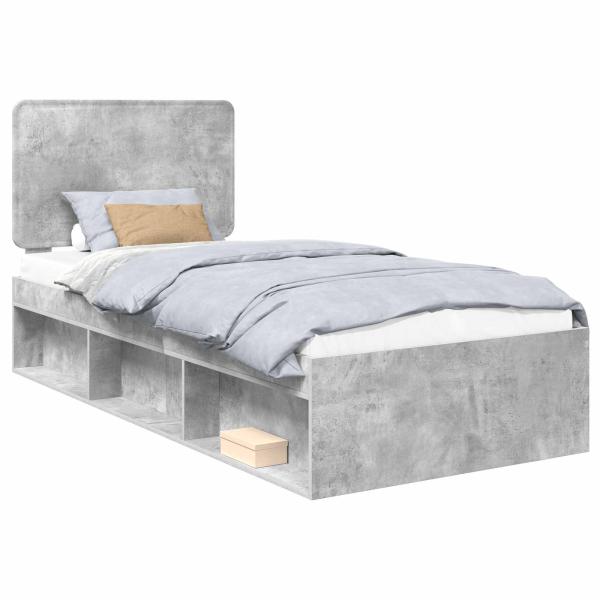 Bettrahmen Beton Grau 90 x 190 cm Massives Kiefernholz
