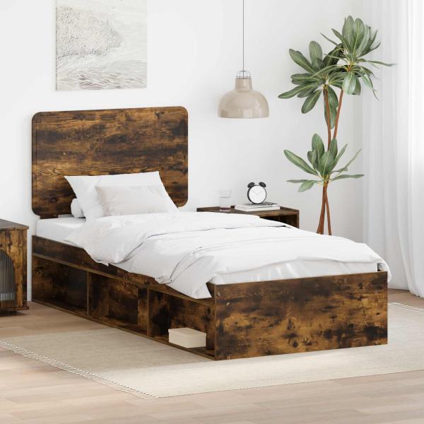 ARDEBO.de - Bettrahmen Räuchereiche 90 x 190 cm Massives Kiefernholz