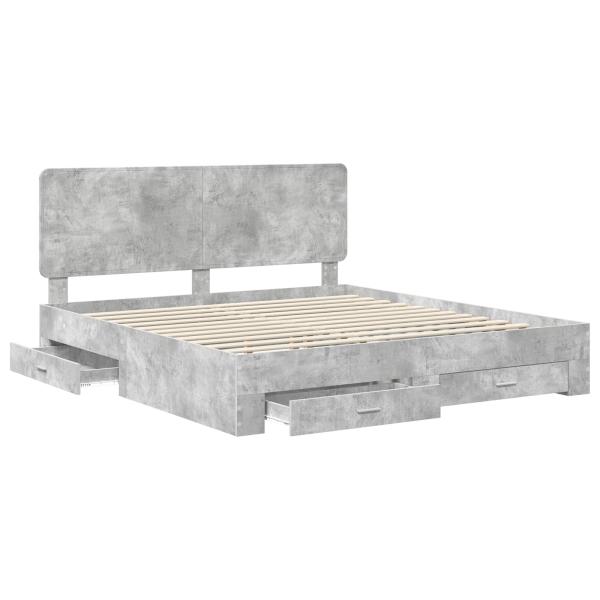 Bettrahmen mit Schubladen Beton Grau 200 x 200 cm Holzwerkstoff