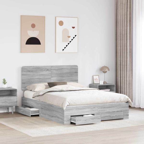 Bettrahmen Graues Sonoma 140 x 190 cm Holzwerkstoff