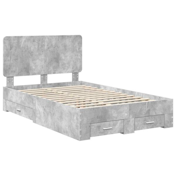 Bettrahmen mit Schubladen Beton Grau 135 x 190 cm Holzwerkstoff