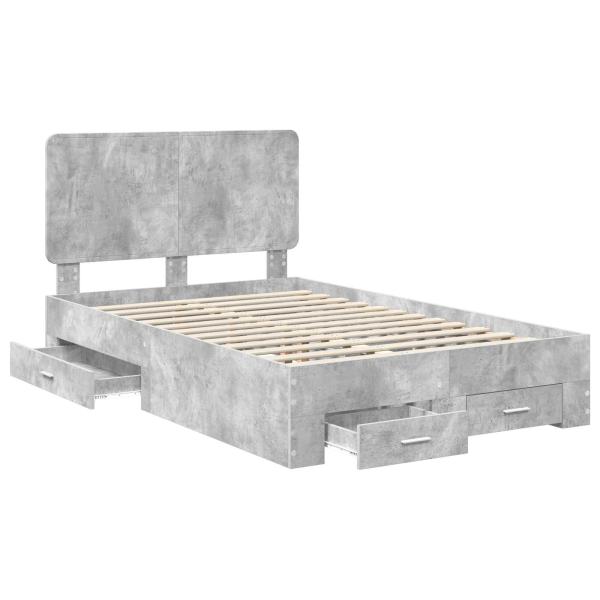 Bettrahmen mit Schubladen Beton Grau 135 x 190 cm Holzwerkstoff