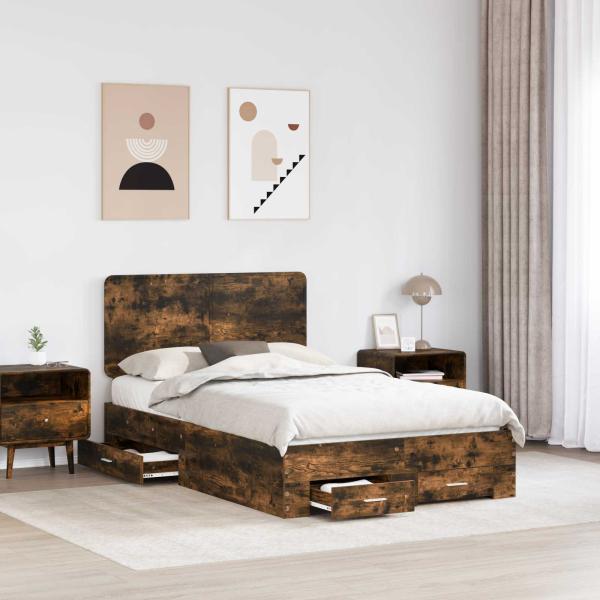 Bettrahmen Geräucherte Eiche 135 x 190 cm Holzwerkstoff