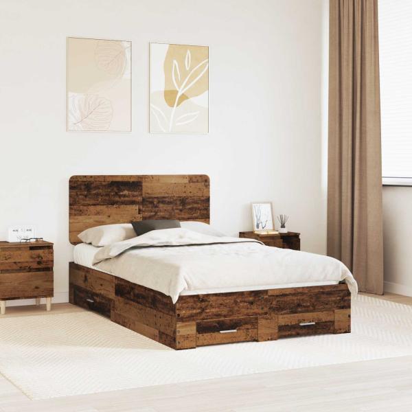 ARDEBO.de - Bettrahmen mit Schubladen Altholz 120 x 190 cm Holzwerkstoff