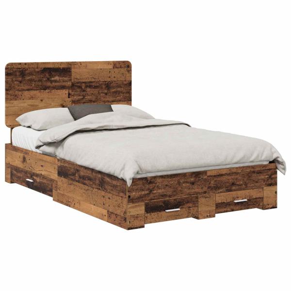 Bettrahmen mit Schubladen Altholz 120 x 190 cm Holzwerkstoff