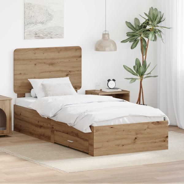ARDEBO.de - Bettrahmen mit Kopfteil Artisan-Eiche 90 x 200 cm Holzwerkstoff