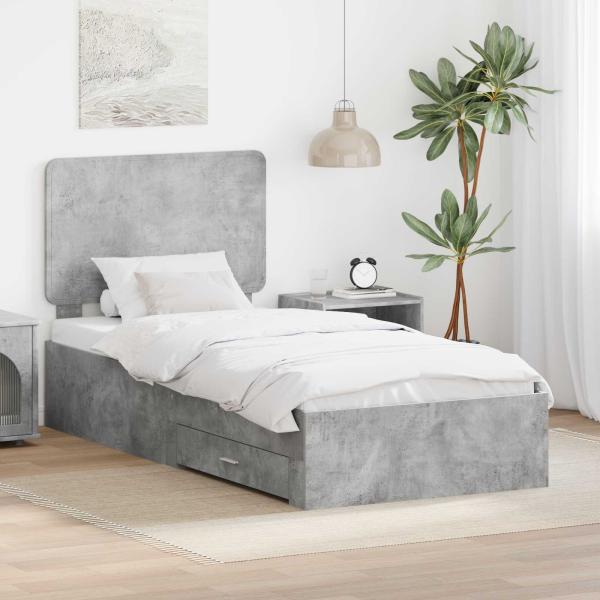 ARDEBO.de - Bettrahmen mit Schubladen Beton Grau 90 x 190 cm Holzwerkstoff