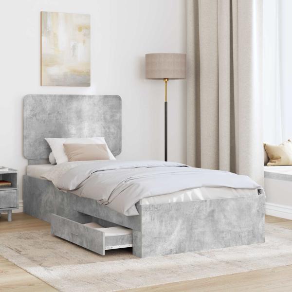 Bettrahmen mit Schubladen Beton Grau 70 x 190 cm Holzwerkstoff