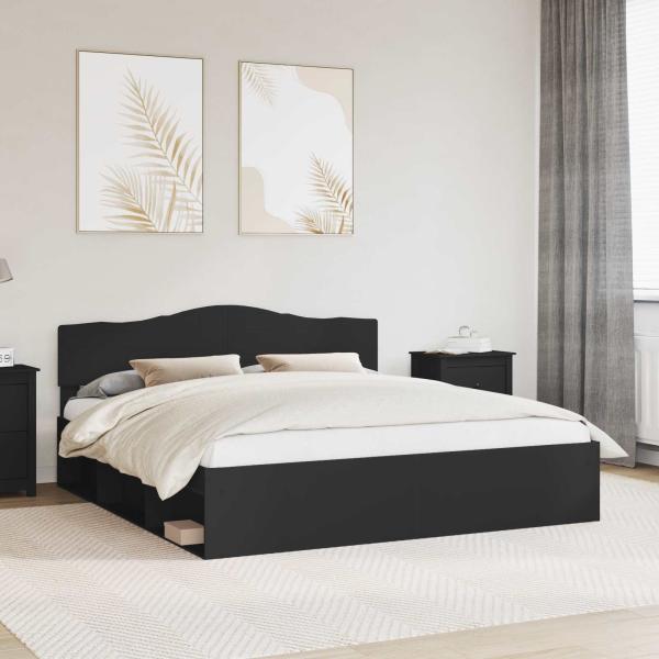 ARDEBO.de - Bettrahmen Schwarz 200 x 200 cm Massives Kiefernholz