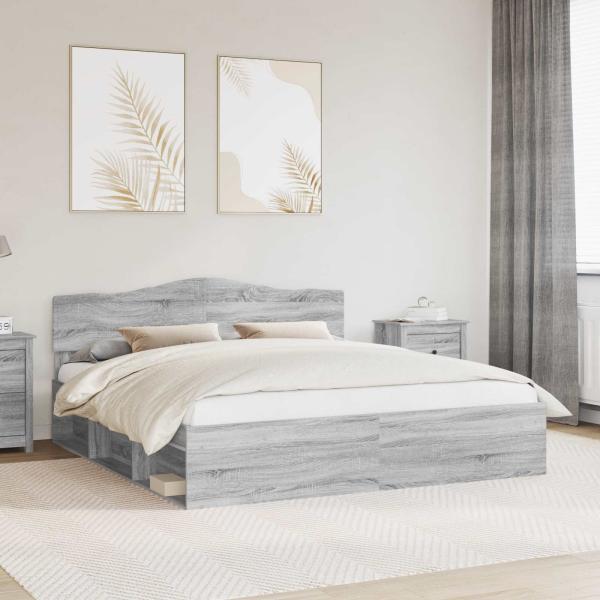 ARDEBO.de - Bettrahmen Graues Sonoma 200 x 200 cm Massives Kiefernholz