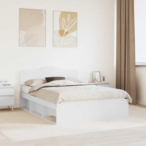 ARDEBO.de - Bettrahmen mit Kopfteil Weiß 160 x 200 cm Massives Kiefernholz