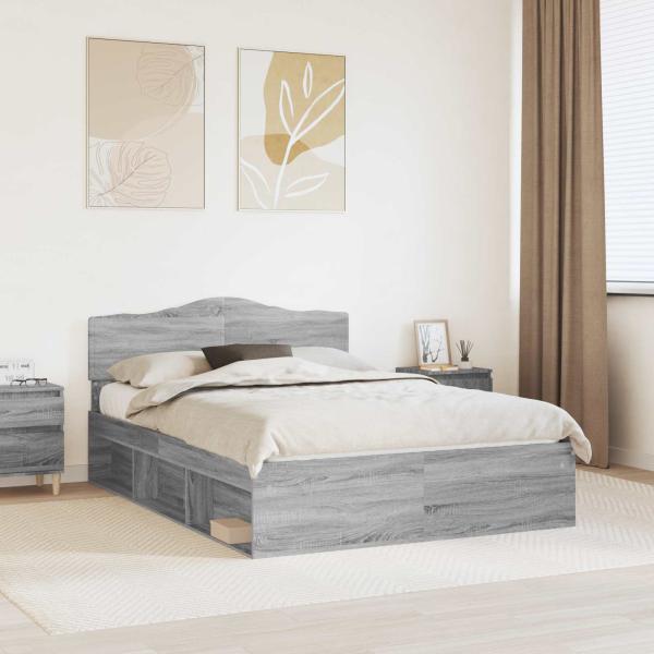 ARDEBO.de - Bettrahmen Graues Sonoma 140 x 200 cm Massives Kiefernholz