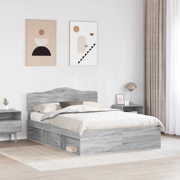 Bettrahmen Graues Sonoma 140 x 200 cm Massives Kiefernholz