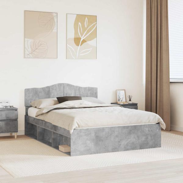 ARDEBO.de - Bettrahmen mit Kopfteil Beton 140 x 190 cm Massives Kiefernholz