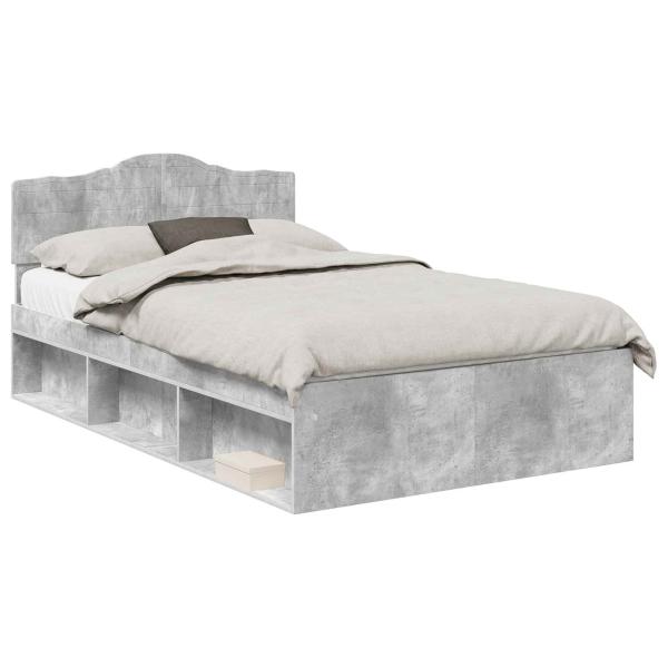 Bettrahmen Beton Grau 135 x 190 cm Massives Kiefernholz