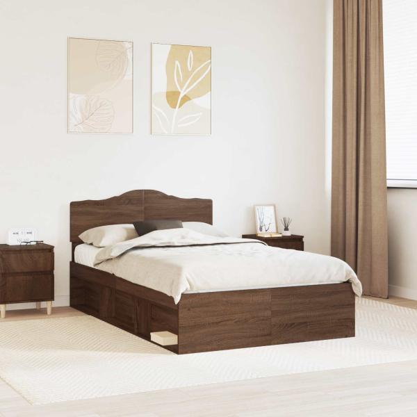 ARDEBO.de - Bettrahmen Braun Eichen-Optik 120 x 190 cm Massives Kiefernholz