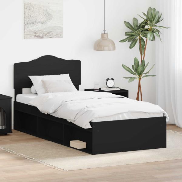 ARDEBO.de - Bettrahmen Schwarz 100 x 200 cm Massives Kiefernholz