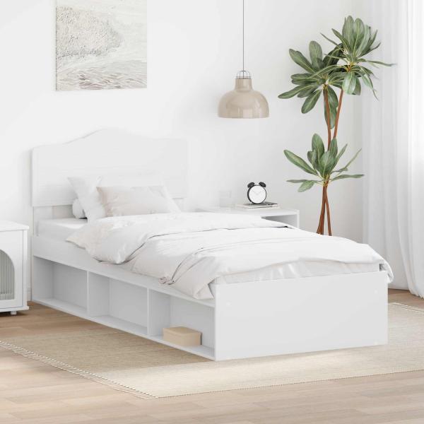 ARDEBO.de - Bettrahmen mit Kopfteil Weiß 90 x 200 cm Massives Kiefernholz