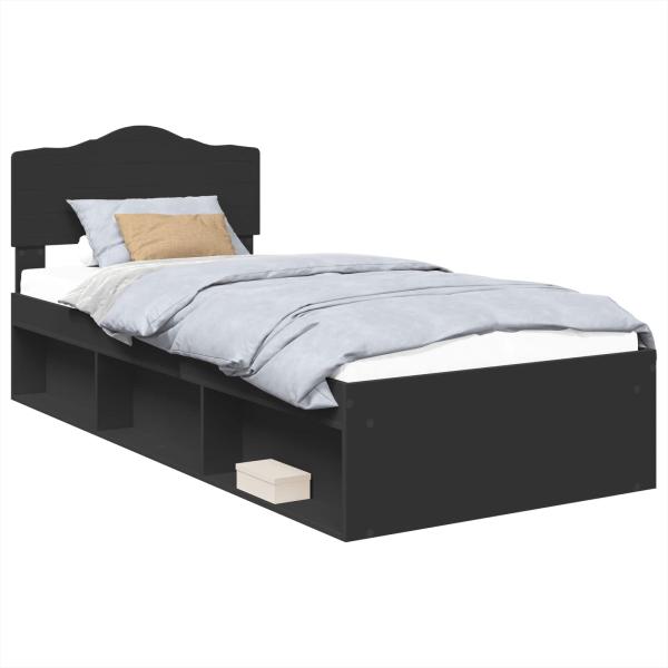 Bettrahmen Schwarz 90 x 190 cm Massives Kiefernholz