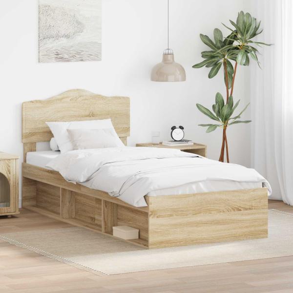 ARDEBO.de - Bettrahmen mit Kopfteil Sonoma 90 x 190 cm Massives Kiefernholz