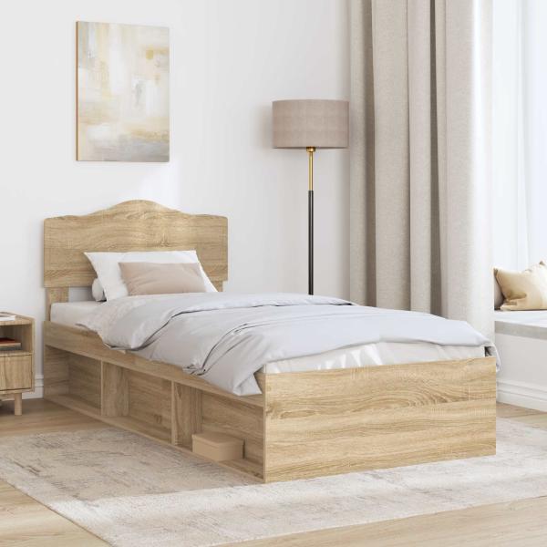 Bettrahmen mit Kopfteil Sonoma 90 x 190 cm Massives Kiefernholz