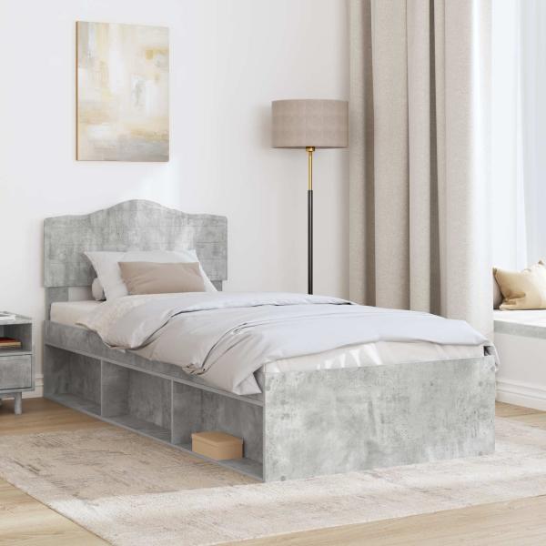 Bettrahmen Beton Grau 90 x 190 cm Massives Kiefernholz