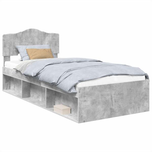 Bettrahmen Beton Grau 75 x 190 cm Massives Kiefernholz