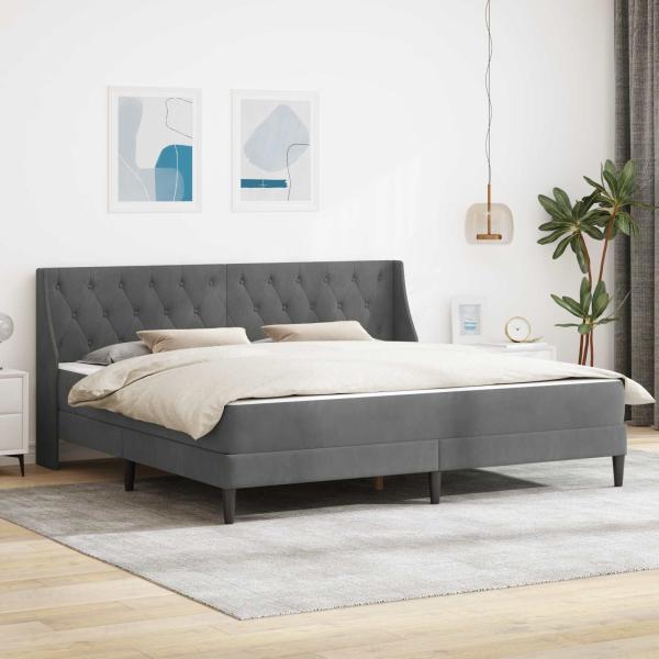 ARDEBO.de - Bettgestell mit Matratze Dunkelgrau 200 x 200 cm Samt