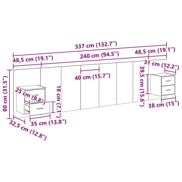 Kopfteil mit Schrank 3 Stk. Schwarz Eichen-Optik Holzwerkstoff
