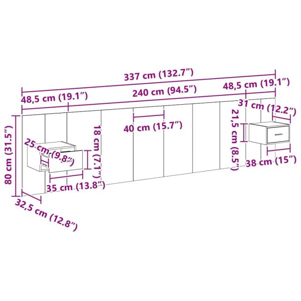 Kopfteil mit Schrank 3 Stk. Schwarz Eichen-Optik Holzwerkstoff