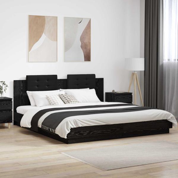 ARDEBO.de - Bettgestell mit Kopfteil Schwarz Eichen-Optik 200 x 200 cm