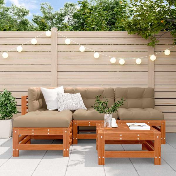 ARDEBO.de - Garten-Lounge-Set 5 stk. Wachsbraun Massives Kiefernholz