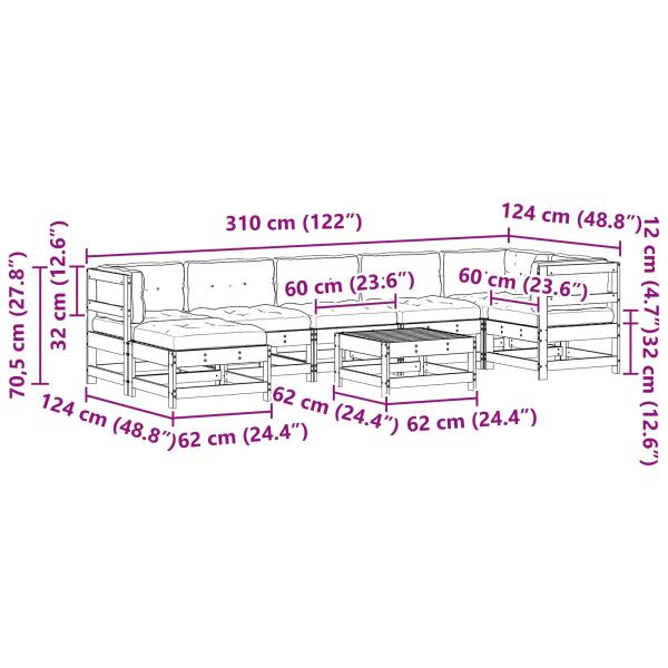 Garten-Lounge-Set 8 Stk. Wachsbraun Massives Kiefernholz