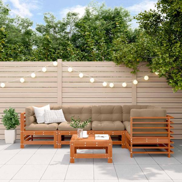 ARDEBO.de - Garten-Lounge-Set 6 stk. Wachsbraun Massives Kiefernholz
