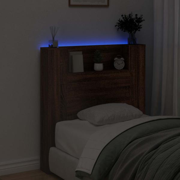 Stauraum Kopfteil mit LED Brauneiche Holzwerkstoff