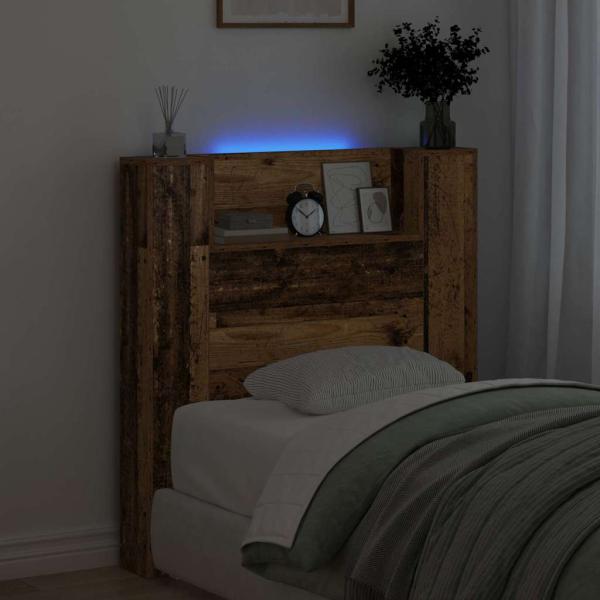 Stauraum Kopfteil mit LED Altholz Holzwerkstoff