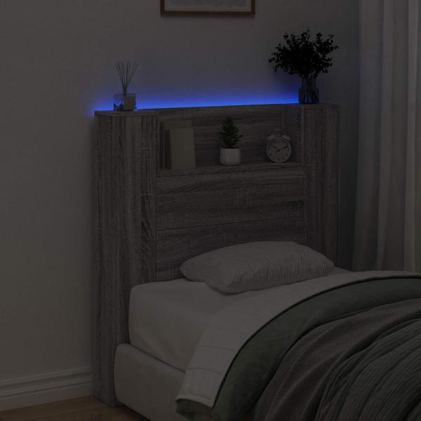 Stauraum Kopfteil mit LED Sonoma-Grau Holzwerkstoff