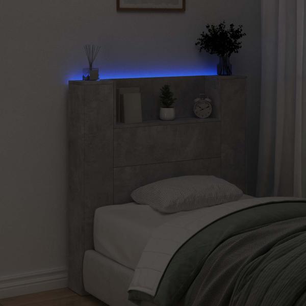 Stauraum Kopfteil mit LED Betongrau Holzwerkstoff
