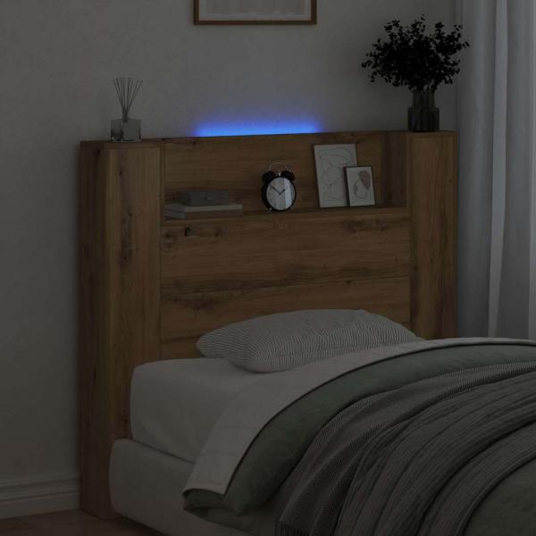 Stauraum Kopfteil mit LED Artisan-Eiche Holzwerkstoff