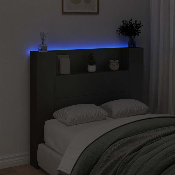 Stauraum Kopfteil mit LED Schwarz Holzwerkstoff