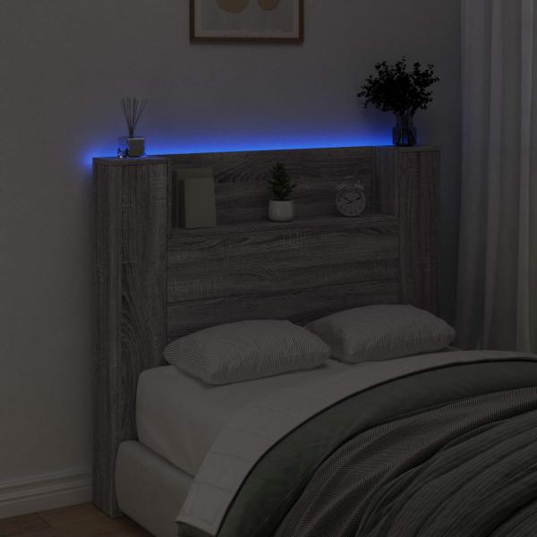 Stauraum Kopfteil mit LED Sonoma-Grau Holzwerkstoff