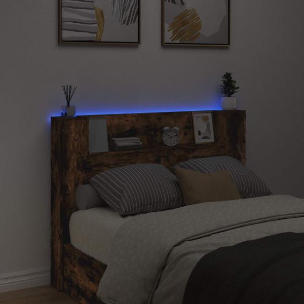 Stauraum Kopfteil mit LED Raucheiche Holzwerkstoff