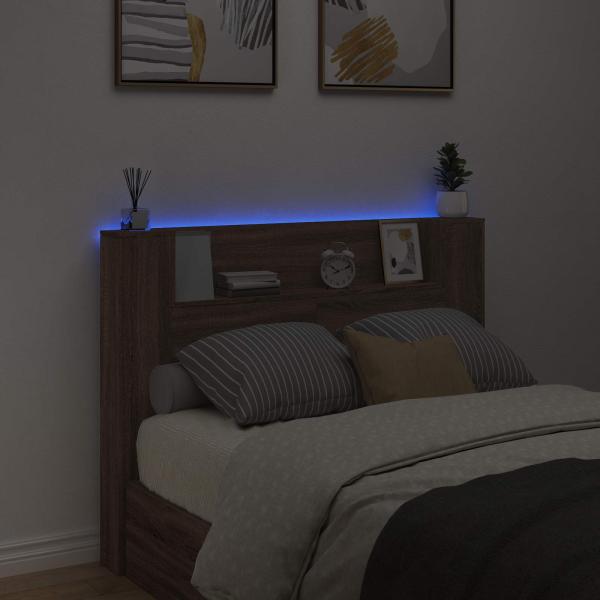 Stauraum Kopfteil mit LED Brauneiche Holzwerkstoff