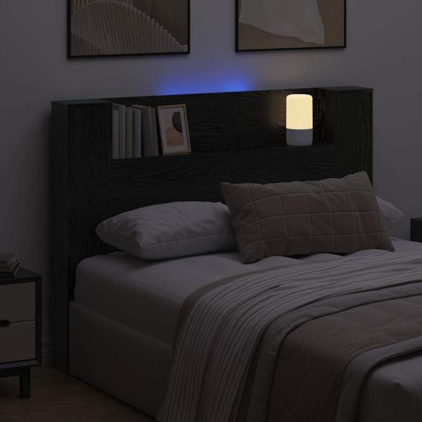 Stauraum Kopfteil mit LED Schwarze Eiche Holzwerkstoff