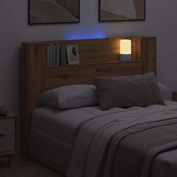Stauraum Kopfteil mit LED Artisan-Eiche Holzwerkstoff